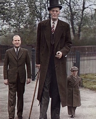 5ft 8in (1.73m) Showman Pete Collins (Left) Walking Alongside 7ft 9.5in (2.37m) Albert Johan Kramer (Center) And Kramer's Brother-In-Law 3ft 6in (1.07m) Josef Fassler (Right) In London, England In C. 1935. Kramer And Fassler Were A Performing Duo Known As "Lofty The Dutch Giant And Seppetoni The Swiss Midget" That Toured The UK