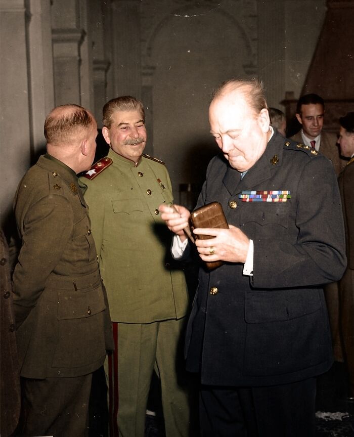 British Prime Minister, Winston Churchill, And Leader Of The Soviet Union, Josef Stalin, In Livadia Palace During The Yalta Conference In February 1945