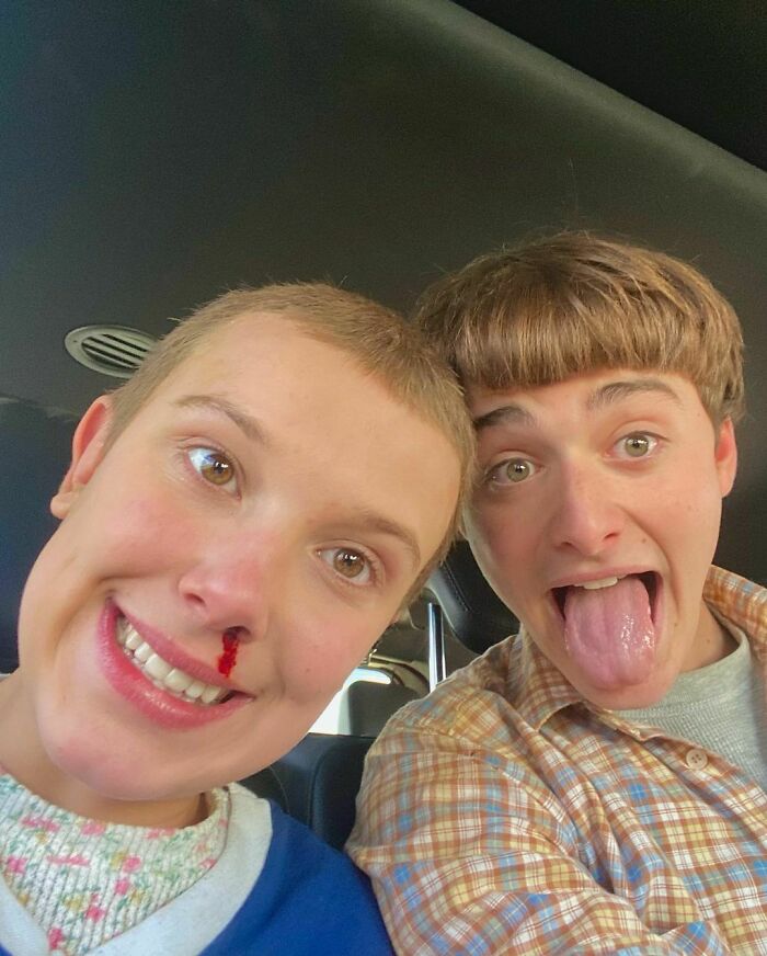 Millie Bobby Brown And Noah Schnapp Being Silly And Goofy