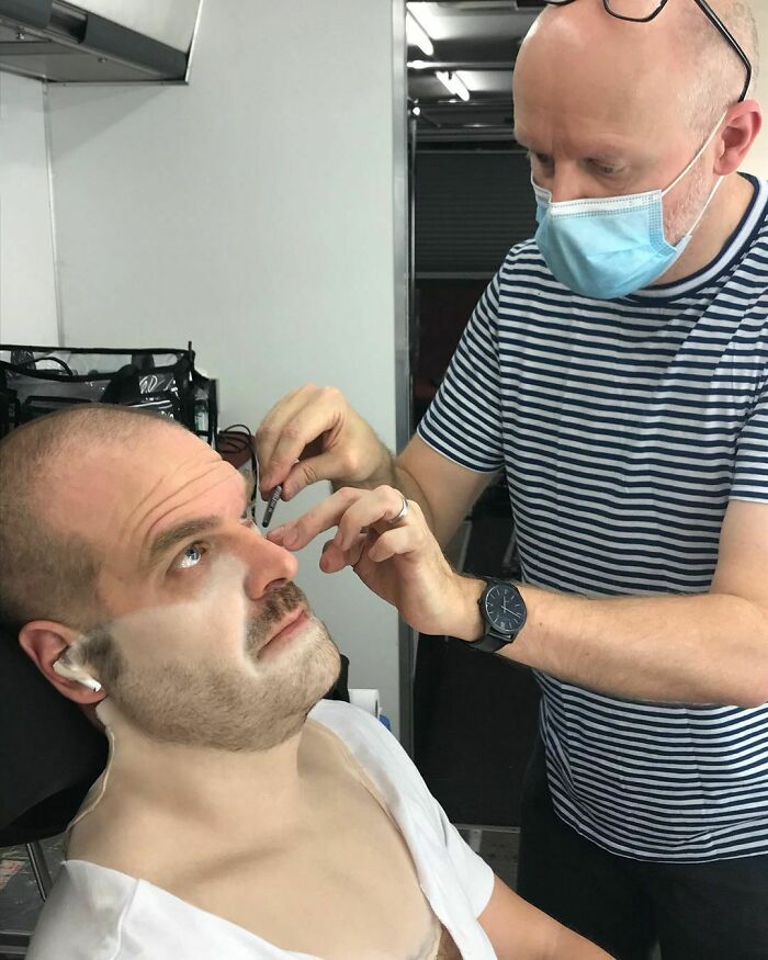 Hopper/David Harbour Getting Some Makeup Done