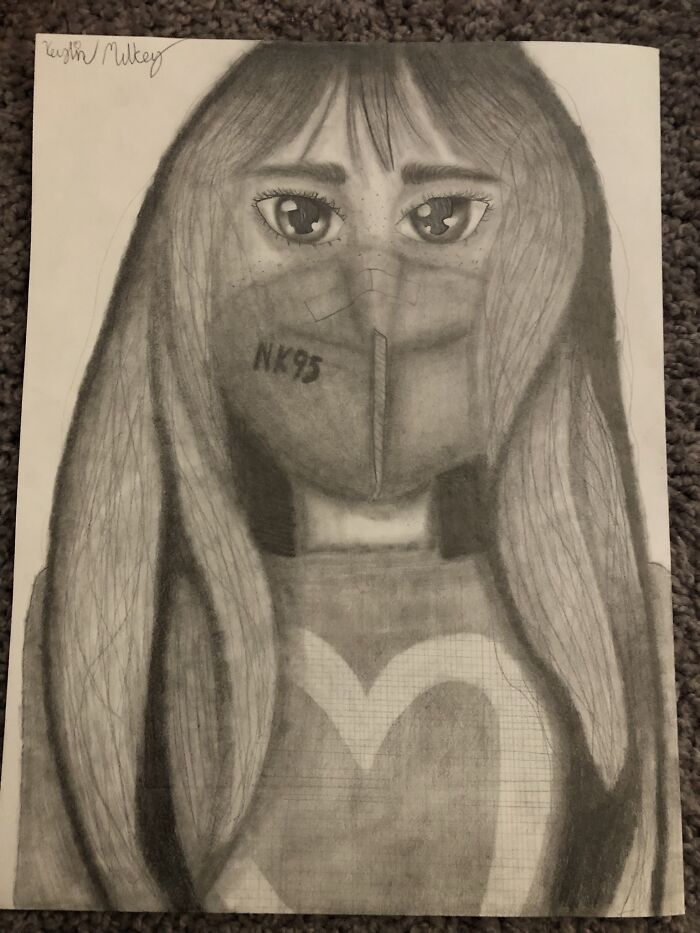 My Daughter Self-Portrait After One Year Of High School Art Class…
