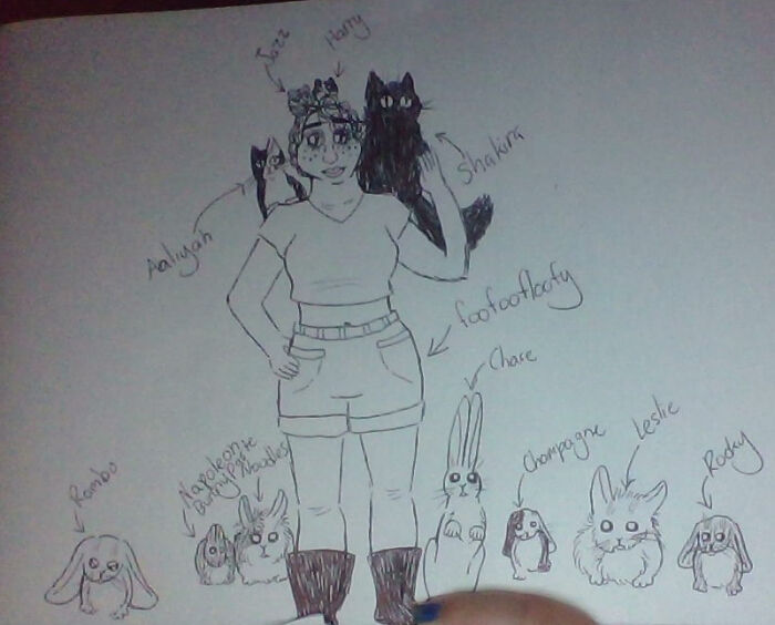 Me W/ My 2 Cats, 2 Guinea Pigs, And 6 Bunnies!