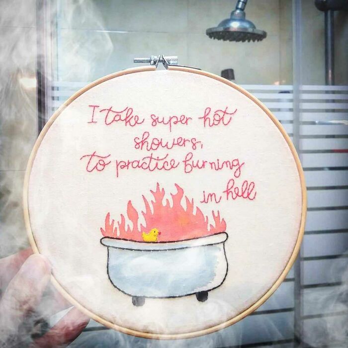 "Bathroom Door Decor": I Made This Collection Of Hand Embroidery Pieces (6 Pics)
