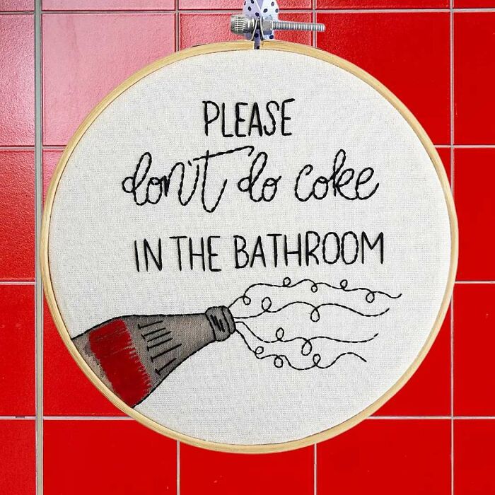 "Bathroom Door Decor": I Made This Collection Of Hand Embroidery Pieces (6 Pics)