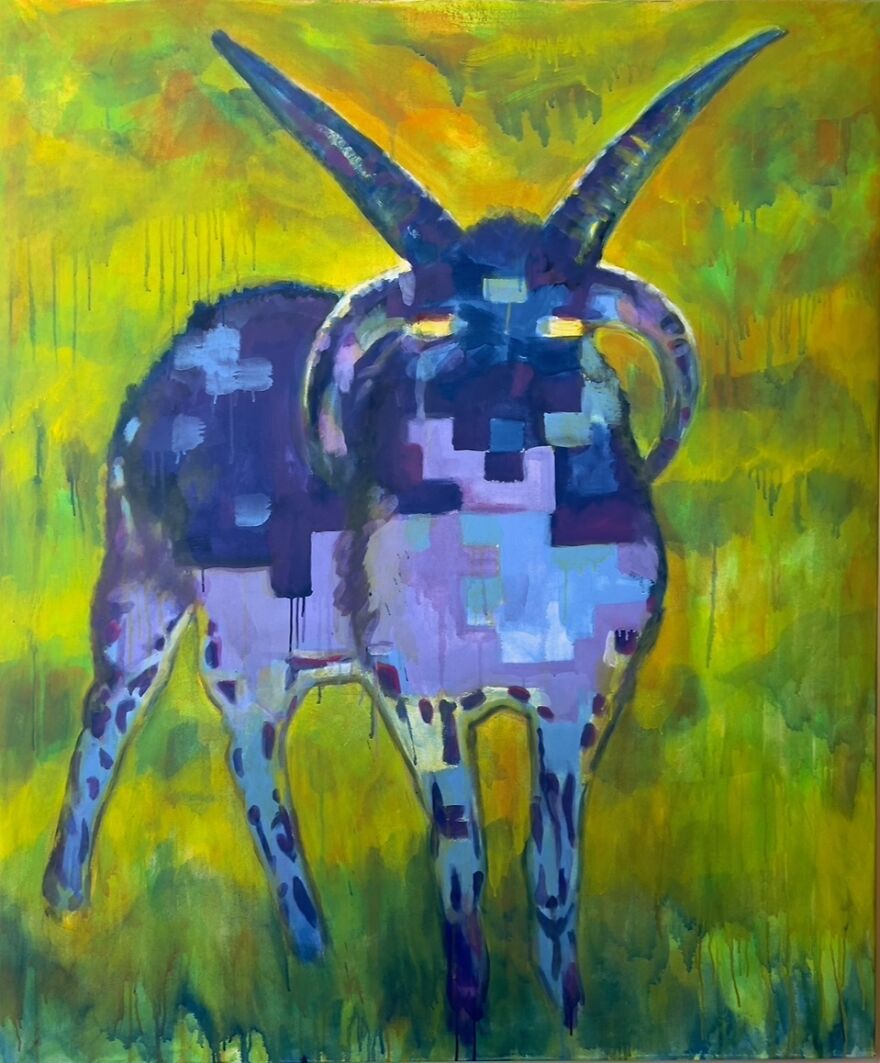 Pixelated Sheep, Acrylic On Canvas, 70.5 X 59”