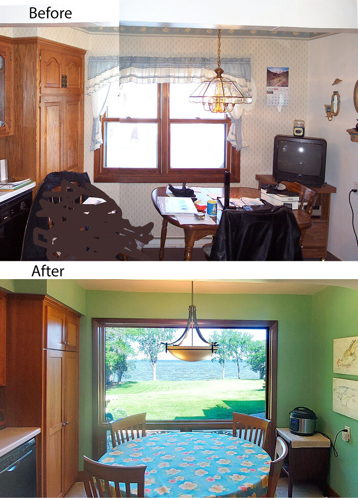 Large Picture Window In Farmhouse Replaces Two Smaller Ones