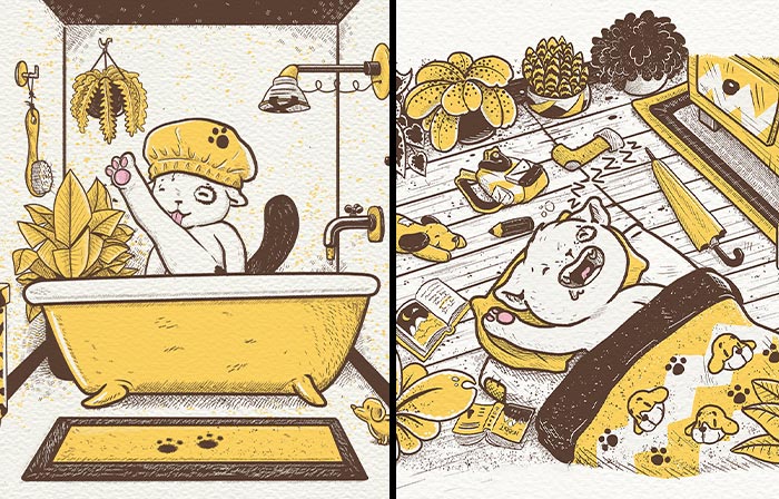 I Make Cute Illustrations Featuring An Introverted Cat That Is Just Living Its Life (21 Pics)