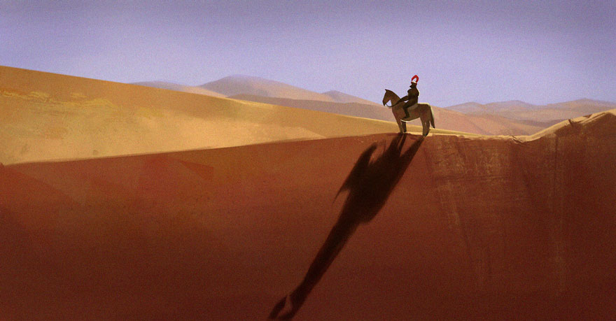 A man on the horse is in the dunes