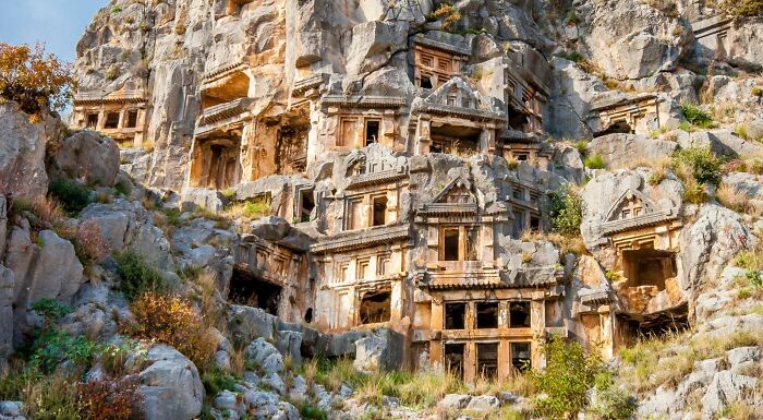 Lycian Rock Tombs Located In The Ancient City Of Myra. Antalya, Turkey
