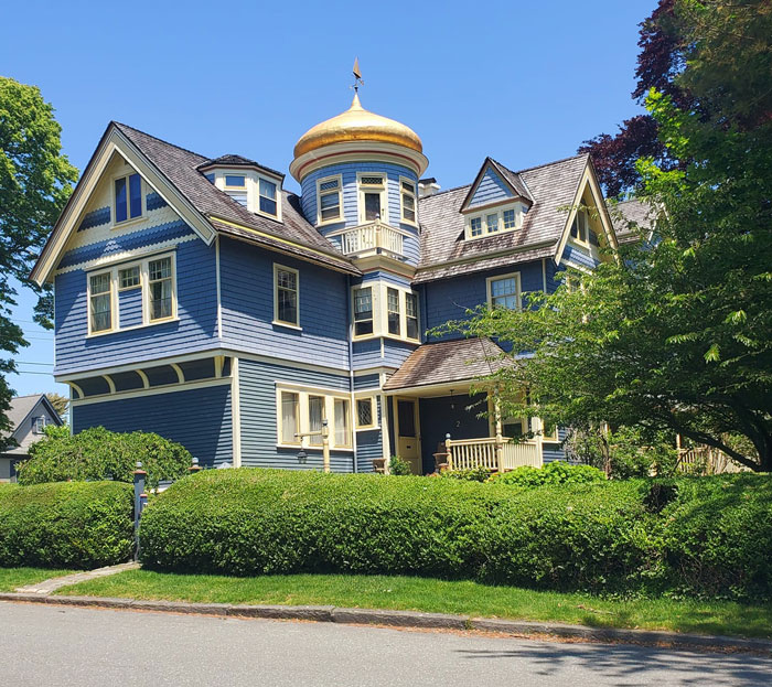 Seen In Newport, Ri: A Victorian With A Gold Onion Dome With A Sailboat Weathervane