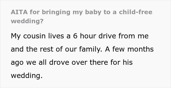 “Am I The Jerk For Bringing My Baby To A Child-Free Wedding?” “Am I The Jerk For Bringing My Baby To A Child-Free Wedding?”