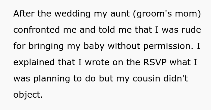 Mom asked online if she was wrong to bring her 10-month-old to a childless wedding