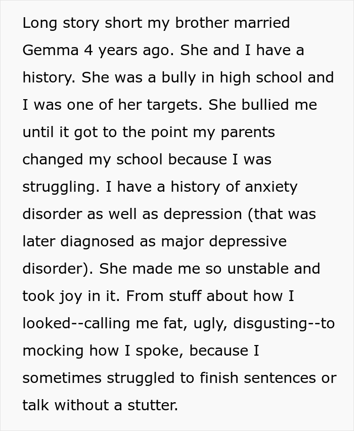 Woman Upset She Doesn't Get To Do Anything Special In Husband's Sister's Wedding, Despite Her Being A Huge Bully To Sister Back In The Day Woman Upset She Doesn't Get To Do Anything Special In Husband's Sister's Wedding, Despite Her Being A Huge Bully To Sister Back In The Day