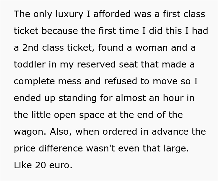 The guy maliciously obeyed the company's demand to take an economy class plane instead of a 1st class train