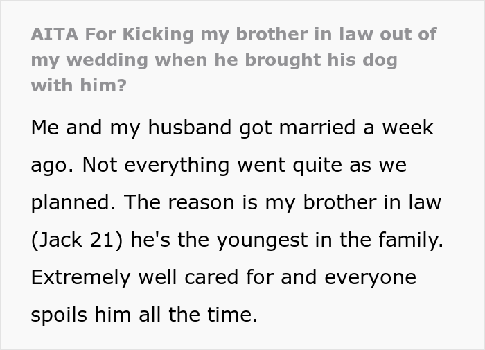 Bride asks son-in-law not to bring his dog to her wedding, BIL gets kicked out for ignoring bride's request