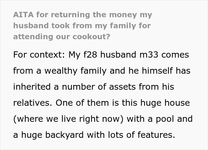 Woman Learns Her Husband Made Her Family Pay For A Cookout They Attended At His 'Luxurious' House While Her In-Laws Enjoyed It For Free