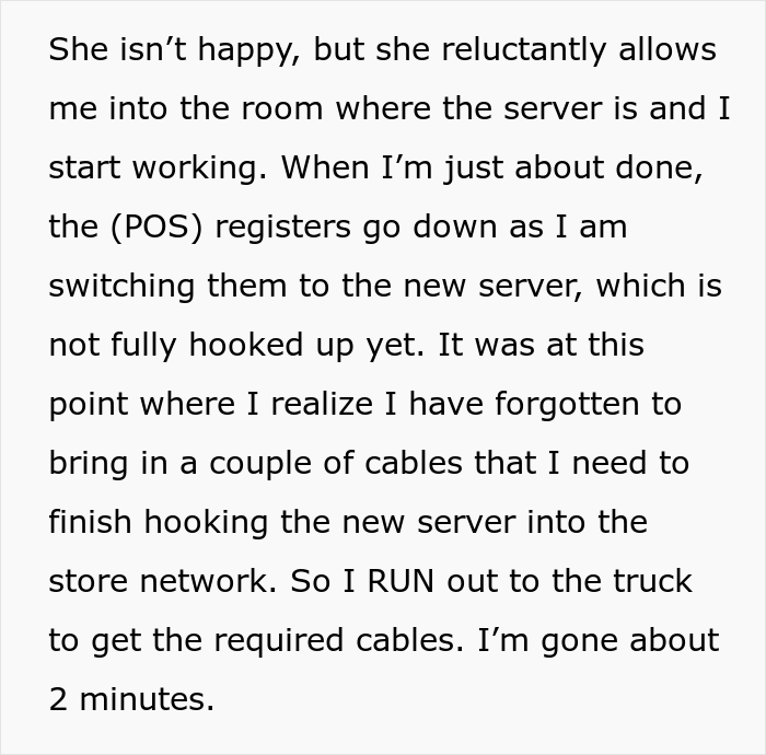 Store Manager Thinks The IT Guy Has No Right To Disrupt Her Lunch Break, Calls His Boss To Report On Him, Gets Fired Herself Instead Store Manager Thinks The IT Guy Has No Right To Disrupt Her Lunch Break, Calls His Boss To Report On Him, Gets Fired Herself Instead