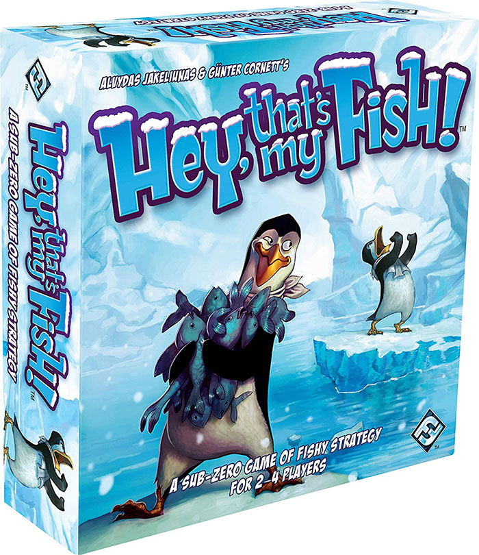 Hey That's My Fish board game box featuring penguins on ice, a popular choice among best board games for a night in.