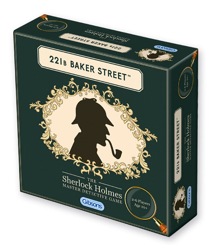 Board game box for 221B Baker Street Sherlock Holmes detective game, perfect for a night in with 2-6 players.