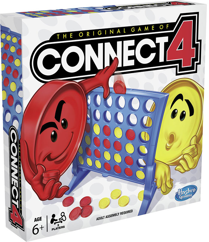 Connect 4 board game box featuring red and yellow tokens, highlighting best board games for a night in entertainment.