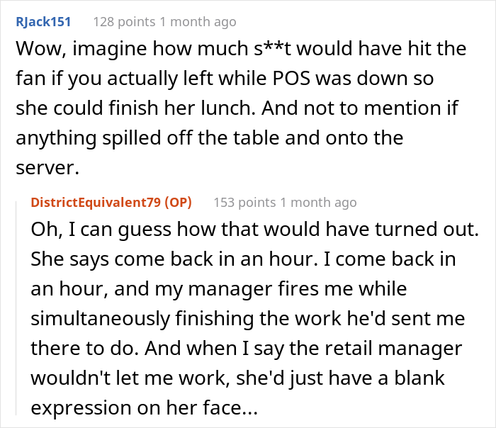 Store Manager Thinks The IT Guy Has No Right To Disrupt Her Lunch Break, Calls His Boss To Report On Him, Gets Fired Herself Instead Store Manager Thinks The IT Guy Has No Right To Disrupt Her Lunch Break, Calls His Boss To Report On Him, Gets Fired Herself Instead