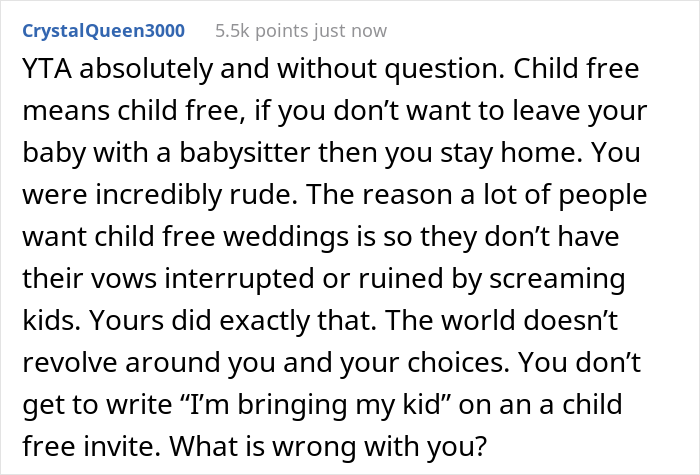 “Am I The Jerk For Bringing My Baby To A Child-Free Wedding?” “Am I The Jerk For Bringing My Baby To A Child-Free Wedding?”