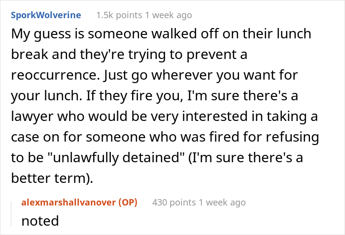 Entitled Boss Gets Slammed Online For Expecting Employees To Not Leave The Building During Lunch Hours Entitled Boss Gets Slammed Online For Expecting Employees To Not Leave The Building During Lunch Hours
