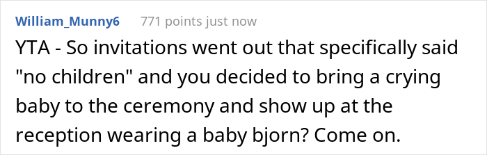 “Am I The Jerk For Bringing My Baby To A Child-Free Wedding?” “Am I The Jerk For Bringing My Baby To A Child-Free Wedding?”