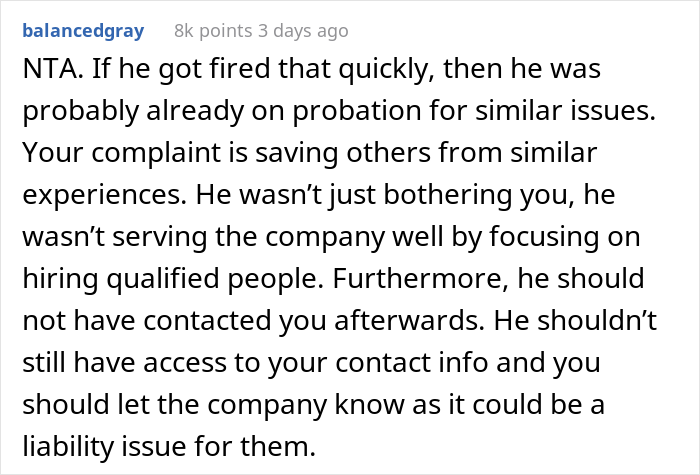 Woman Gets A Creepy Interviewer Fired For Asking “Legit" Personal Questions Woman Gets A Creepy Interviewer Fired For Asking “Legit" Personal Questions