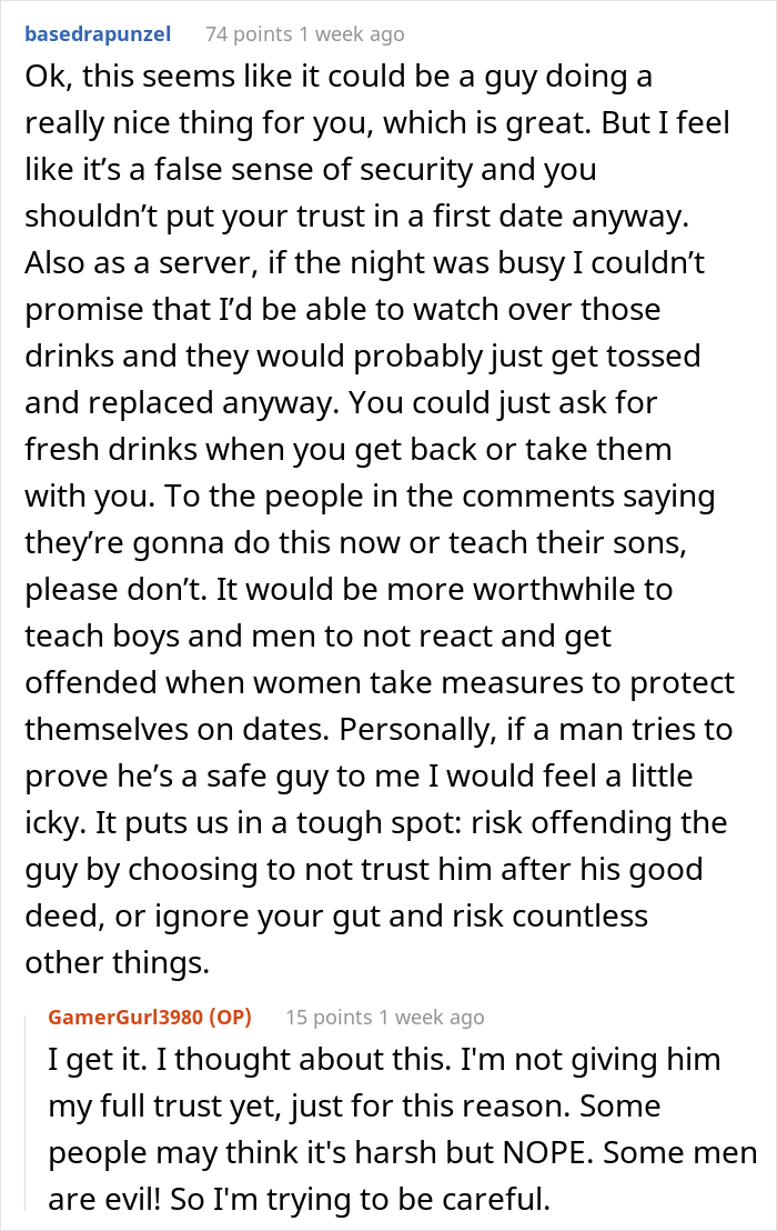 Woman Is Worried Her Drink Might Get Spiked On The First Date, Guy Surprises Her With A Thoughtful Gesture To Make Her Feel Safe With Him