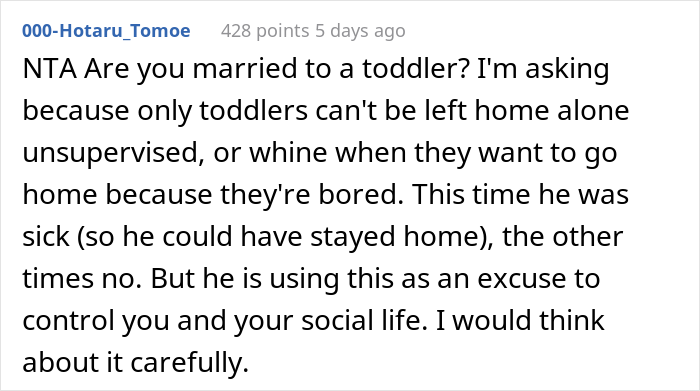 “AITA For Refusing To Go Home When My Husband Told Me To?”