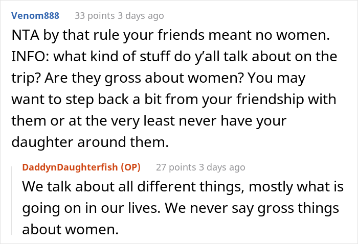“I Was Baffled”: Argument Ensues After Friends Said Man Can’t Take His 5-Year-Old Daughter On Their Annual Fishing Trip “I Was Baffled”: Argument Ensues After Friends Said Man Can’t Take His 5-Year-Old Daughter On Their Annual Fishing Trip