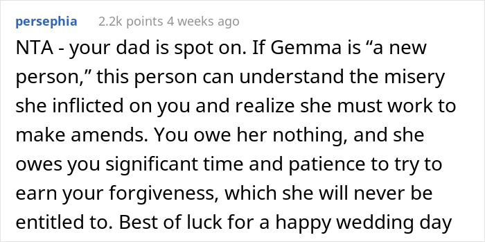 Woman Upset She Doesn't Get To Do Anything Special In Husband's Sister's Wedding, Despite Her Being A Huge Bully To Sister Back In The Day Woman Upset She Doesn't Get To Do Anything Special In Husband's Sister's Wedding, Despite Her Being A Huge Bully To Sister Back In The Day
