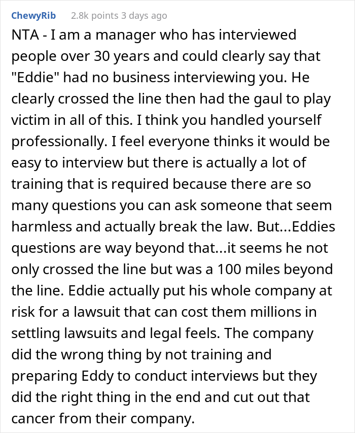 Woman Gets A Creepy Interviewer Fired For Asking “Legit" Personal Questions Woman Gets A Creepy Interviewer Fired For Asking “Legit" Personal Questions