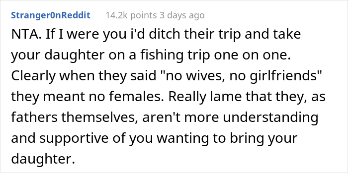 “I Was Baffled”: Argument Ensues After Friends Said Man Can’t Take His 5-Year-Old Daughter On Their Annual Fishing Trip “I Was Baffled”: Argument Ensues After Friends Said Man Can’t Take His 5-Year-Old Daughter On Their Annual Fishing Trip