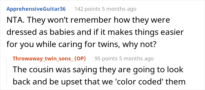 Mom Decided To Dress Her Twin Boys In Two Different Colors To Tell Them Apart, Cousin Goes "Ballistic" On Her