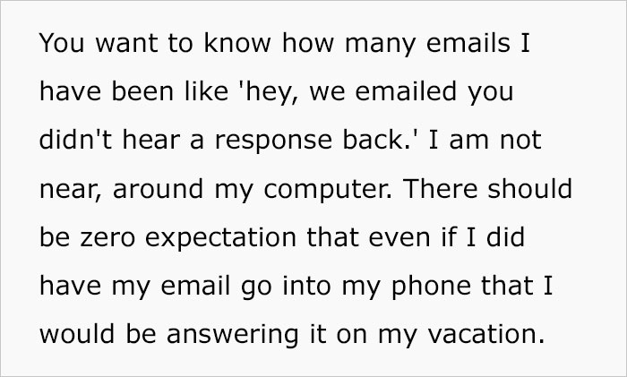 Guy goes on vacation and gets emails from co-workers who need an answer immediately and says he's done with corporate culture