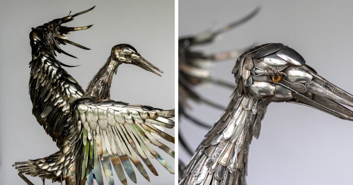 I Made A Life-Size Crane Sculpture Out Of Used Cutlery!