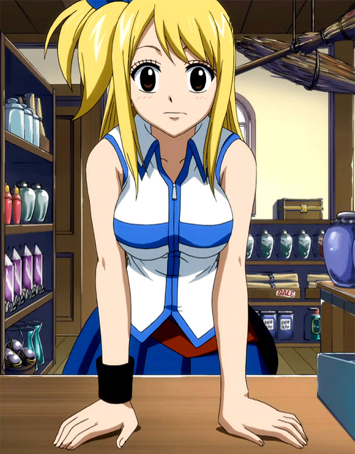 Lucy Heartfilia wearing blue dress