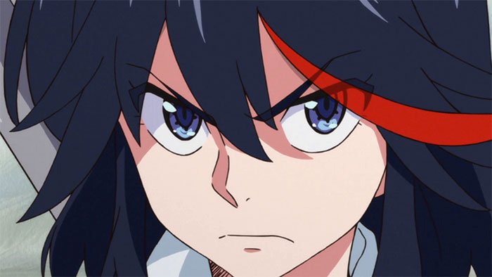 Close-up of a determined female anime character with dark hair and red headband, a fan favorite.