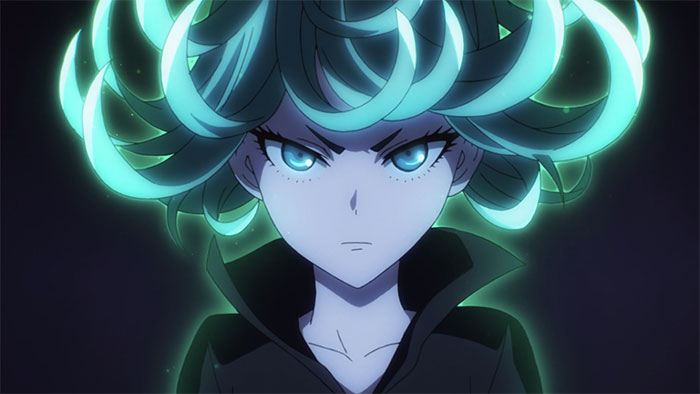 Anime character with glowing hair and fierce expression, representing all-time favorite female anime characters.