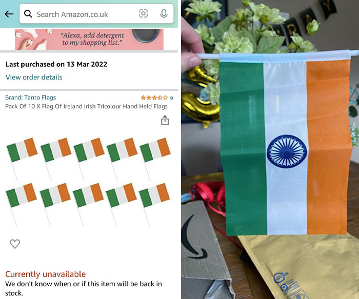 Thanks, Amazon UK, For Sending Me The Indian Flag When I Ordered The Irish Tricolor For St. Patrick’s Day