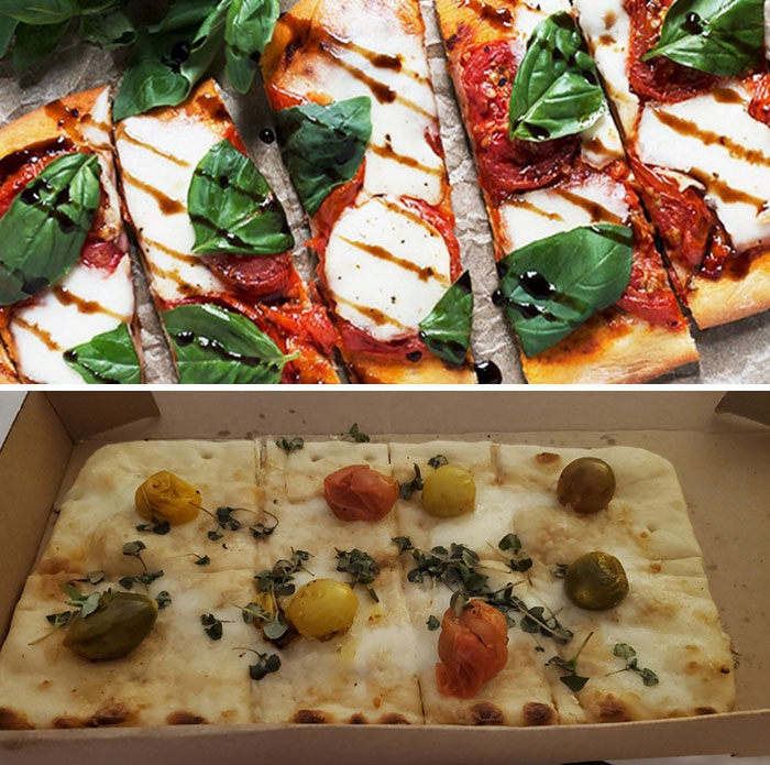 The Picture Of The Flatbread Pizza On The Online Menu vs. What Was Delivered. Room Service In An Expensive Chicago Hotel
