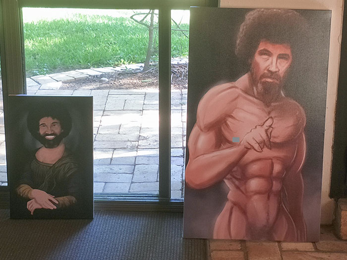 My Sister And I Painted Each Other Bob Ross For Christmas, Turns Out We Have A Similar Sense Of Humor