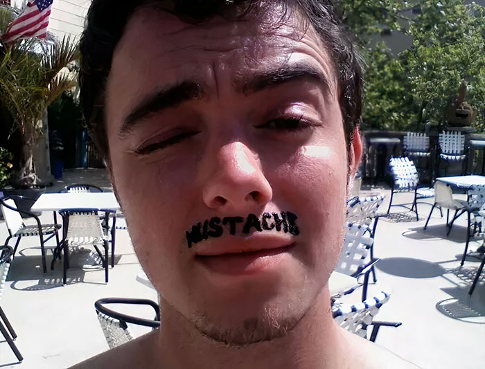 My Buddy Jokingly Decided To Get A Henna Tattoo Of A Mustache While At The Beach. The Foreign Worker Didn't Understand What He Was Saying