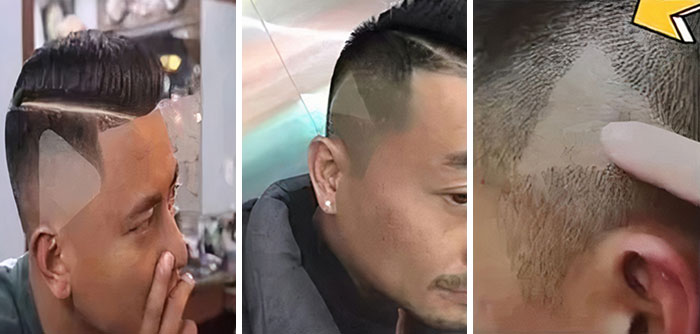 Did My Job Boss. Barber Shaves Triangle Into Man's Hair After He Pauses Video Of A Model He Wanted To Look Like