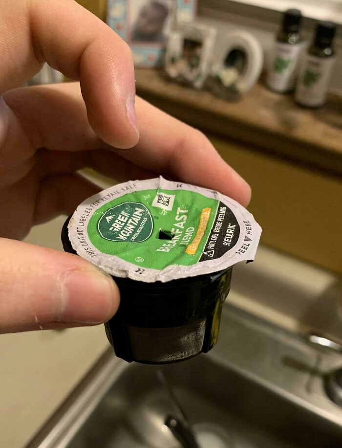 Keurig Sensor Blocks Your Brew Unless It's "K-Cup Compatible", Aka Has Scannable Foil. Slap On An Old Foil To A 3rd Party Cup And Suddenly No Issue