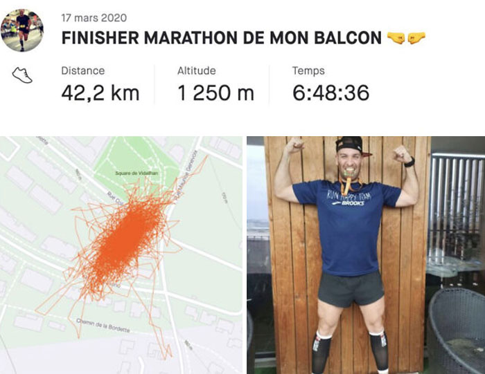 La maratón de París fue cancelada, así que este hombre corrió por el balcón de 7 metros de su casa la distancia de la maratón