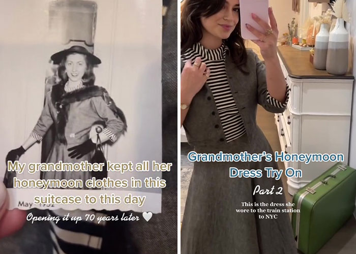 Woman Goes Viral After Trying On Grandma’s 1950s Honeymoon Outfits
