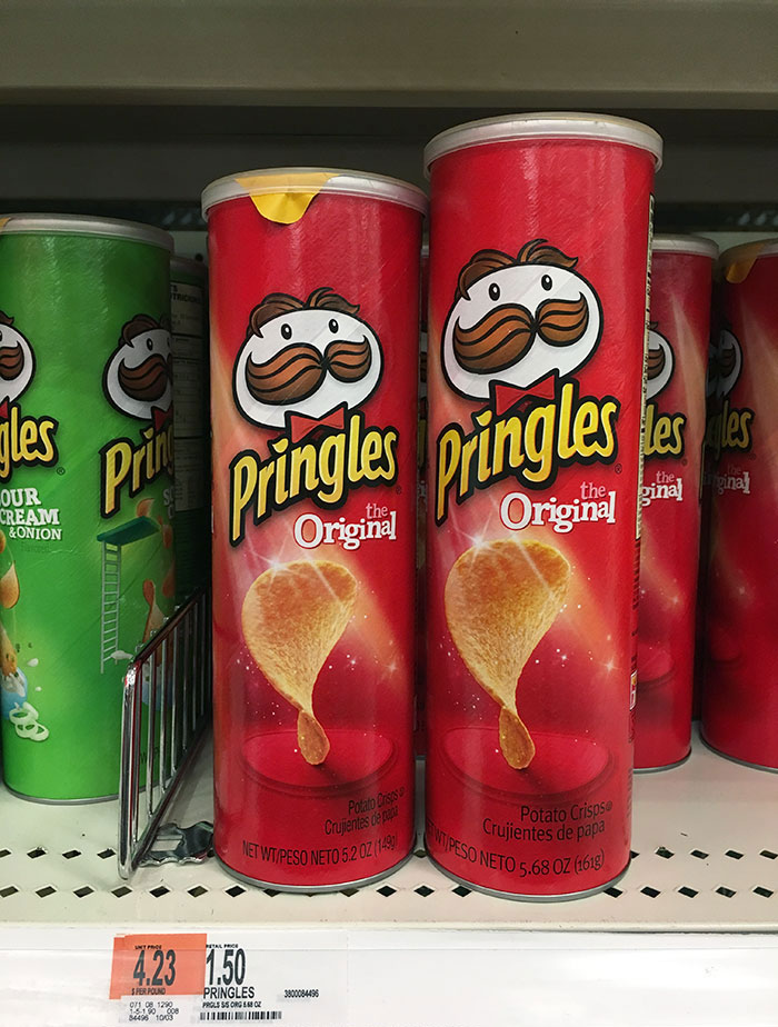 Pringles Changing The Size And Weight Of Their Original Can. It Went From 5.68 Oz (161g) To 5.2 Oz (149g). And Yes, They Are Both The Same Price